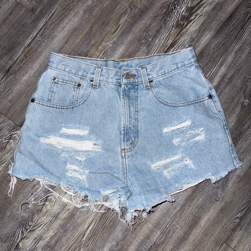 Distressed Light Blue Denim Shorts